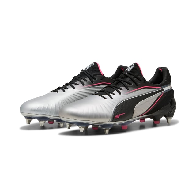 PRODUCT STORY: The rightful heir is here: glory to the new KING. Featuring a K-BETTERâ„¢ upper, GRIPCONTROL 3D structure, and NanoGrip technology, these boots offer unparalleled ball control and stability. Lightweight, with a sleek design, they're built for those who rule the pitch. Let everyone know: there's a new KING in town. FEATURES & BENEFITS: Made with at least 20% recycled materials; K-BETTER: Better without leather. Non-animal-based K-BETTERâ„¢ upper material for a new and improved take on the signature KING touch, comfort, and durability.; ORTHOLITEÂ®: memory foam padding in the heel for improved comfort; GRIPCONTROL 3D: rib structure on the medial side enhances ball control. DETAILS: Lightweight outsole with external heel counter, integrated stability spine, and conical metal screw-in studs for maximum maneuverability; Knitted low-cut slip-on construction ensures a comfortable fit; Lightweight removable sockliner with NanoGrip technology keeps the foot from slipping inside the boot; Regular fit; MxSG: Mixed/Soft Ground outsole.