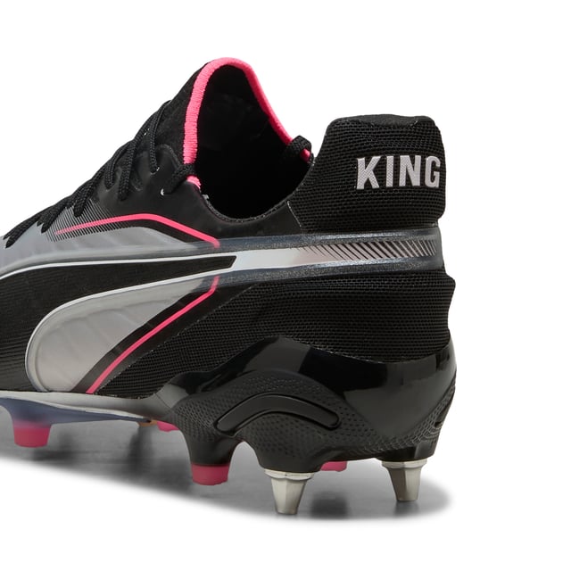 PRODUCT STORY: The rightful heir is here: glory to the new KING. Featuring a K-BETTERâ„¢ upper, GRIPCONTROL 3D structure, and NanoGrip technology, these boots offer unparalleled ball control and stability. Lightweight, with a sleek design, they're built for those who rule the pitch. Let everyone know: there's a new KING in town. FEATURES & BENEFITS: Made with at least 20% recycled materials; K-BETTER: Better without leather. Non-animal-based K-BETTERâ„¢ upper material for a new and improved take on the signature KING touch, comfort, and durability.; ORTHOLITEÂ®: memory foam padding in the heel for improved comfort; GRIPCONTROL 3D: rib structure on the medial side enhances ball control. DETAILS: Lightweight outsole with external heel counter, integrated stability spine, and conical metal screw-in studs for maximum maneuverability; Knitted low-cut slip-on construction ensures a comfortable fit; Lightweight removable sockliner with NanoGrip technology keeps the foot from slipping inside the boot; Regular fit; MxSG: Mixed/Soft Ground outsole.