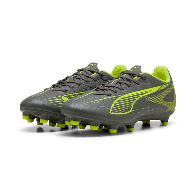 PRODUCT STORY: How fast is the ULTRA 5 PLAY? Fasten your seatbelt and unleash your speed with PUMA's football boots designed for her. Featuring the revolutionary SPEEDSYSTEM outsole and FastTrax studs for unmatched traction on firm ground and artificial grass. Play at full throttle with a fit engineered for the female foot. FEATURES & BENEFITS: ACCELERATION: PUMA's SPEEDSYSTEM CARBON outsole combines springy carbon-fiber material for rapid propulsion with an innovative stud placement and orientation for faster acceleration.; TRACTION: PUMA's proprietary FastTrax studs are complemented with more rounded studs on lateral side for the most optimal traction on both firm ground and artificial grass.. DETAILS: Engineered specifically for the female foot with measurements tailored for better fit and comfort; Regular tongue construction accommodates various foot shapes for a customised feel; SPEEDSYSTEM outsole provides exceptional energy return for faster acceleration on the pitch; FastTrax stud design with rounded lateral studs offers optimal traction on both firm ground and artificial grass; FG/AG: Suitable for use on both firm natural surfaces and artificial grass (4G).