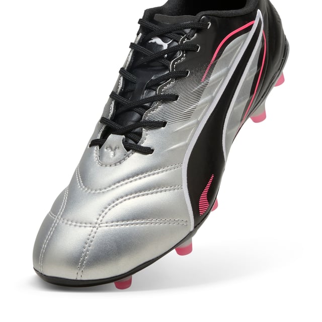 PRODUCT STORY: A tradition of innovation and evolution: that's classic KING. This one lives up to its predecessors with a combination of lightweight TPU outsole, K-BETTERâ„¢ upper, and SOFTFOAM+ sockliner for exceptional fit and performance. Embrace the heritage and innovation of PUMA with every step. The rightful heir is here. FEATURES & BENEFITS: Upper made with at least 20% recycled materials; K-BETTER: Better without leather. Non-animal-based K-BETTERâ„¢ upper material for a new and improved take on the signature KING touch, comfort, and durability.; CONTROL FOR HER: This football boot is made for the women player, with measurements such as volume and instep height engineered for the female foot. DETAILS: Lightweight TPU outsole with conical studs for enhanced traction on the pitch; Regular tongue construction fits various foot shapes; Women's-specific fit engineered for the female foot, ensuring optimal comfort and control; Lightweight removable sockliner; FG/AG: Suitable for use on both firm natural surfaces and artificial grass (4G).