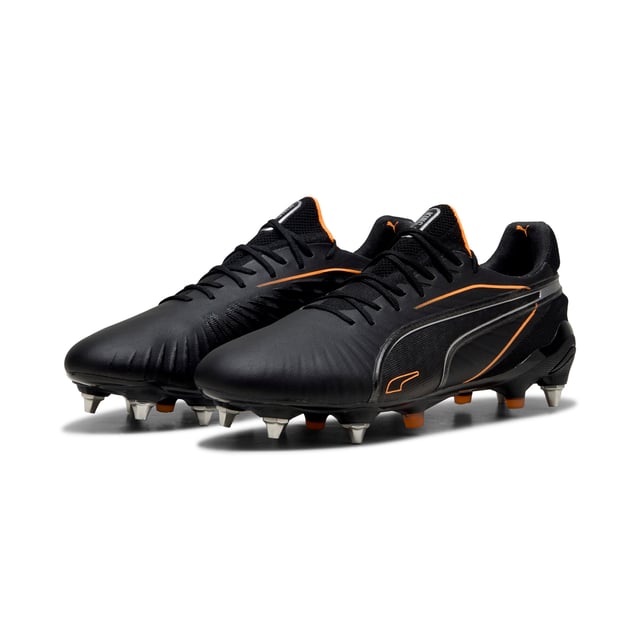 PRODUCT STORY: The rightful heir is here: glory to the new KING. Featuring a K-BETTERâ„¢ upper, GRIPCONTROL 3D structure, and NanoGrip technology, these boots offer unparalleled ball control and stability. Lightweight, with a sleek design, they're built for those who rule the pitch. Let everyone know: there's a new KING in town. FEATURES & BENEFITS: Made with at least 20% recycled materials; K-BETTER: Better without leather. Non-animal-based K-BETTERâ„¢ upper material for a new and improved take on the signature KING touch, comfort, and durability.; ORTHOLITEÂ®: memory foam padding in the heel for improved comfort; GRIPCONTROL 3D: rib structure on the medial side enhances ball control. DETAILS: Lightweight outsole with external heel counter, integrated stability spine, and conical metal screw-in studs for maximum maneuverability; Knitted low-cut slip-on construction ensures a comfortable fit; Lightweight removable sockliner with NanoGrip technology keeps the foot from slipping inside the boot; Regular fit; MxSG: Mixed/Soft Ground outsole.