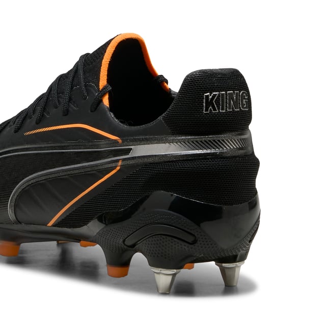 PRODUCT STORY: The rightful heir is here: glory to the new KING. Featuring a K-BETTERâ„¢ upper, GRIPCONTROL 3D structure, and NanoGrip technology, these boots offer unparalleled ball control and stability. Lightweight, with a sleek design, they're built for those who rule the pitch. Let everyone know: there's a new KING in town. FEATURES & BENEFITS: Made with at least 20% recycled materials; K-BETTER: Better without leather. Non-animal-based K-BETTERâ„¢ upper material for a new and improved take on the signature KING touch, comfort, and durability.; ORTHOLITEÂ®: memory foam padding in the heel for improved comfort; GRIPCONTROL 3D: rib structure on the medial side enhances ball control. DETAILS: Lightweight outsole with external heel counter, integrated stability spine, and conical metal screw-in studs for maximum maneuverability; Knitted low-cut slip-on construction ensures a comfortable fit; Lightweight removable sockliner with NanoGrip technology keeps the foot from slipping inside the boot; Regular fit; MxSG: Mixed/Soft Ground outsole.