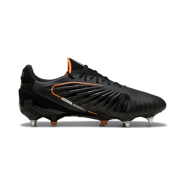 PRODUCT STORY: The rightful heir is here: glory to the new KING. Featuring a K-BETTERâ„¢ upper, GRIPCONTROL 3D structure, and NanoGrip technology, these boots offer unparalleled ball control and stability. Lightweight, with a sleek design, they're built for those who rule the pitch. Let everyone know: there's a new KING in town. FEATURES & BENEFITS: Made with at least 20% recycled materials; K-BETTER: Better without leather. Non-animal-based K-BETTERâ„¢ upper material for a new and improved take on the signature KING touch, comfort, and durability.; ORTHOLITEÂ®: memory foam padding in the heel for improved comfort; GRIPCONTROL 3D: rib structure on the medial side enhances ball control. DETAILS: Lightweight outsole with external heel counter, integrated stability spine, and conical metal screw-in studs for maximum maneuverability; Knitted low-cut slip-on construction ensures a comfortable fit; Lightweight removable sockliner with NanoGrip technology keeps the foot from slipping inside the boot; Regular fit; MxSG: Mixed/Soft Ground outsole.