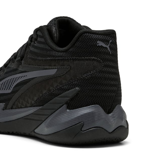 PRODUCT STORY: Stand out with fast, progressive design. Our latest innovation features a PROFOAM midsole for lightweight rebound, PUMA BITE outsole for traction, and dynamic lacing for a secure fit. Perfect for dominating outdoor courts with confidence and style. Get ready to win. FEATURES & BENEFITS: The upper of the shoes is made with at least 20% recycled materials; PUMA BITE: Durable outsole pattern that offers superior traction on the court; PROFOAM: Lightweight EVA designed to cushion your landing and propel your next step. DETAILS: Regular width; Dynamic lacing system with anchor points on the vamp and through the forefoot, for a more secure, sure-footed feel; External rubber wrap-up for lateral stability; PUMA Hoops Jaws branding; PUMA branding details.