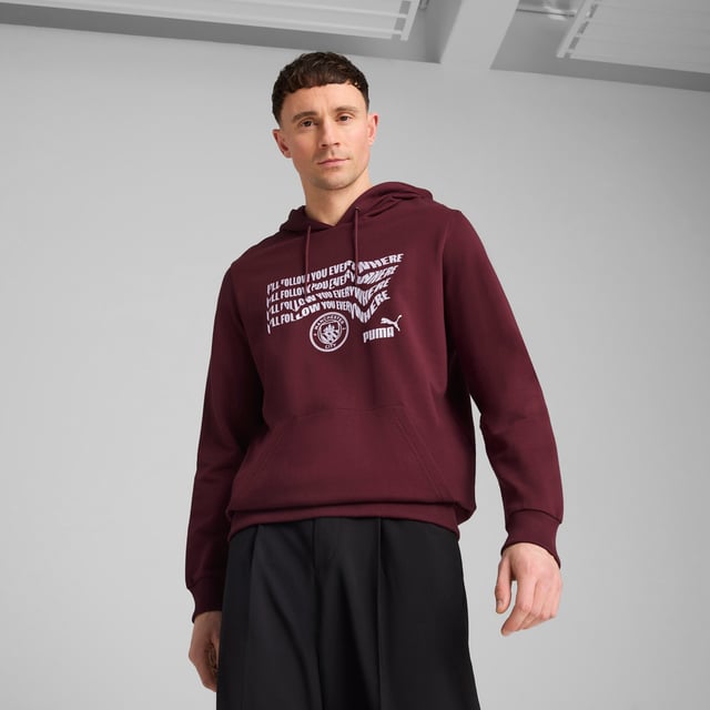 PRODUCT STORY: Dear Cityzens, show your pride with this PUMA hoodie. Featuring the iconic Man City badge and PUMA Cat Logo on the chest, elasticated waistband and cuffs, and crafted from soft French terry cotton. Perfect for repping your team at the Etihad Stadium. FEATURES & BENEFITS: Made with at least 20% recycled cotton. DETAILS: Regular fit; Baby terry material; Regular length; Hood; Kangaroo Pocket; Long sleeves; Manchester City crest and PUMA cat logo on the chest; Main Material 1: 78% cotton, 22% cotton Recycled - baby terry - 260.00 g/mÂ² - piece dyed - Chemical- Regular finishing.