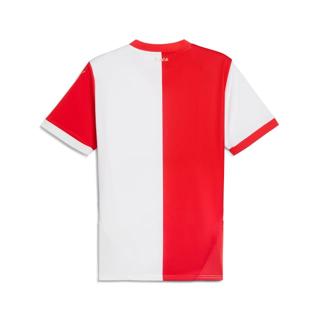PUMA Mens SK Slavia Praha 24/25 Home Jersey PRODUCT STORY: Gear up and show your allegiance to SK Slavia Praha with the official 24/25 Home Jersey. Designed for performance, it features moisture-wicking dryCELL tech and strategically placed mesh inserts to keep you feeling cool and comfortable. FEATURES & BENEFITS: dryCELL: Performance technology designed to wick moisture from the body and keep you free of sweat during exercise; As part of the RE:FIBRE program, this garment is made of at least 95% recycled material from textile waste and other used materials. DETAILS: Regular fit; 170 gsm, Jacquard; Mesh inserts; Polo style neck; Short sleeves with flat-knit cuffs; Official team branding.