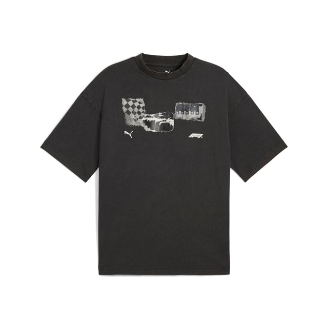 PRODUCT STORY: Celebrate 75 years of F1 with this relaxed fit tee featuring nostalgic track graphics. The F1 logo and PUMA Cat logo add a sporty touch, making it perfect for those who live life in the fast lane. FEATURES & BENEFITS: Made with at least 20% recycled cotton. DETAILS: Relaxed fit; Main material: Single jersey; Regular length; Crew neck; Short sleeves; PUMA branding details.