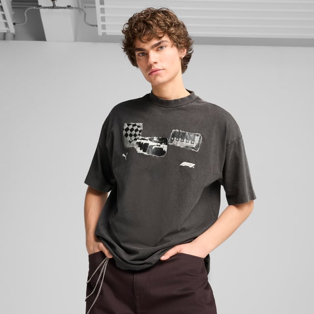 PRODUCT STORY: Celebrate 75 years of F1 with this relaxed fit tee featuring nostalgic track graphics. The F1 logo and PUMA Cat logo add a sporty touch, making it perfect for those who live life in the fast lane. FEATURES & BENEFITS: Made with at least 20% recycled cotton. DETAILS: Relaxed fit; Main material: Single jersey; Regular length; Crew neck; Short sleeves; PUMA branding details.