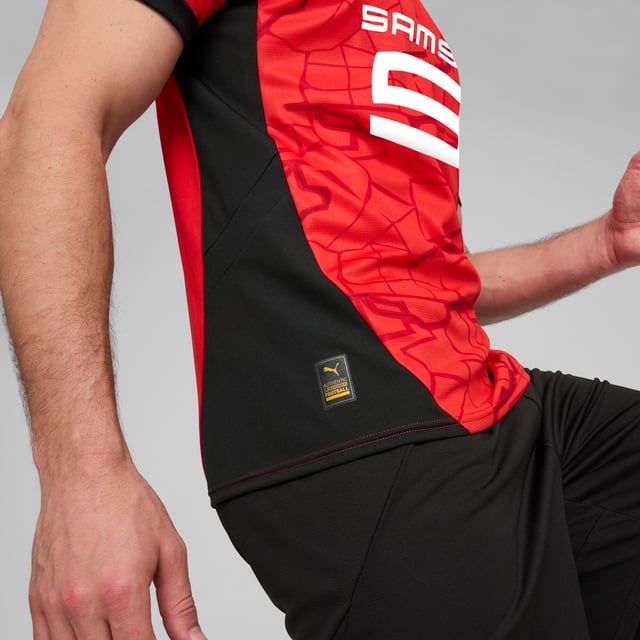 PRODUCT STORY: Gear up and show your allegiance to Stade Rennais with the official 24/25 Home Jersey. It's design symbolizes the beating heart of the city of Rennes and the matchday ritual walk along the "La Vilaine" river that leads fans to the stadium. It features moisture-wicking dryCELL tech to keep you feeling cool and comfortable. FEATURES & BENEFITS: dryCELL: Performance technology designed to wick moisture from the body and keep you free of sweat during exercise; As part of the RE:FIBRE program, this garment is made of at least 95% recycled material from textile waste and other used materials. DETAILS: Regular fit; 170 gsm, Jacquard; Crew neck; Short sleeves; Official team branding.