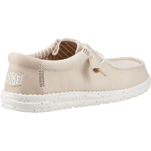 HEYDUDE Wally Stretch Sox Polyester Men's Irish Cream/Egret Moccasins Shoes Stretch with the best in Wally Stretch Sox. Classic HEYDUDE™ construction, stretch mesh material upper and elastic laces mean slip-on ease, comfort and lightness from top to bottom. Rock it all in foot-hugging style.