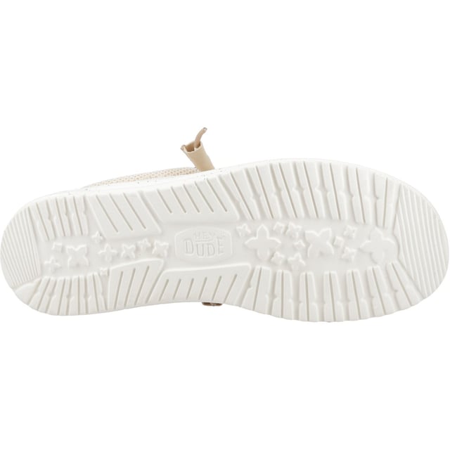 HEYDUDE Wally Stretch Sox Polyester Men's Irish Cream/Egret Moccasins Shoes Stretch with the best in Wally Stretch Sox. Classic HEYDUDE™ construction, stretch mesh material upper and elastic laces mean slip-on ease, comfort and lightness from top to bottom. Rock it all in foot-hugging style.