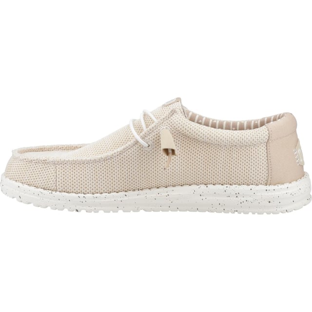 HEYDUDE Wally Stretch Sox Polyester Men's Irish Cream/Egret Moccasins Shoes Stretch with the best in Wally Stretch Sox. Classic HEYDUDE™ construction, stretch mesh material upper and elastic laces mean slip-on ease, comfort and lightness from top to bottom. Rock it all in foot-hugging style.
