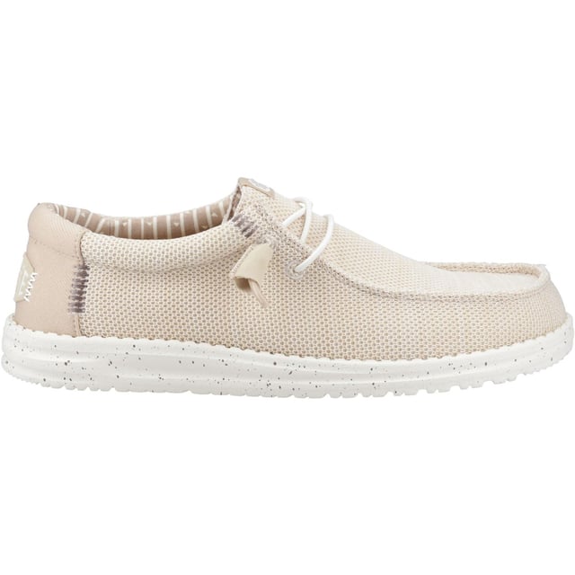 HEYDUDE Wally Stretch Sox Polyester Men's Irish Cream/Egret Moccasins Shoes Stretch with the best in Wally Stretch Sox. Classic HEYDUDE™ construction, stretch mesh material upper and elastic laces mean slip-on ease, comfort and lightness from top to bottom. Rock it all in foot-hugging style.
