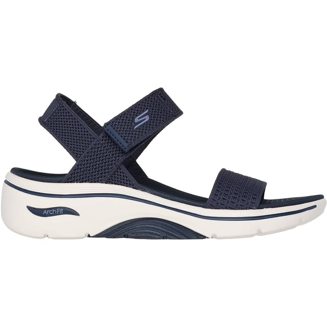 Enjoy supportive casual comfort on warm sunny days with the Skechers GO WALK Arch Fit 2.0 sandal. This knit quarter strap sandal features a textile upper with lightweight ULTRA GO cushioning and an Arch Fit footbed