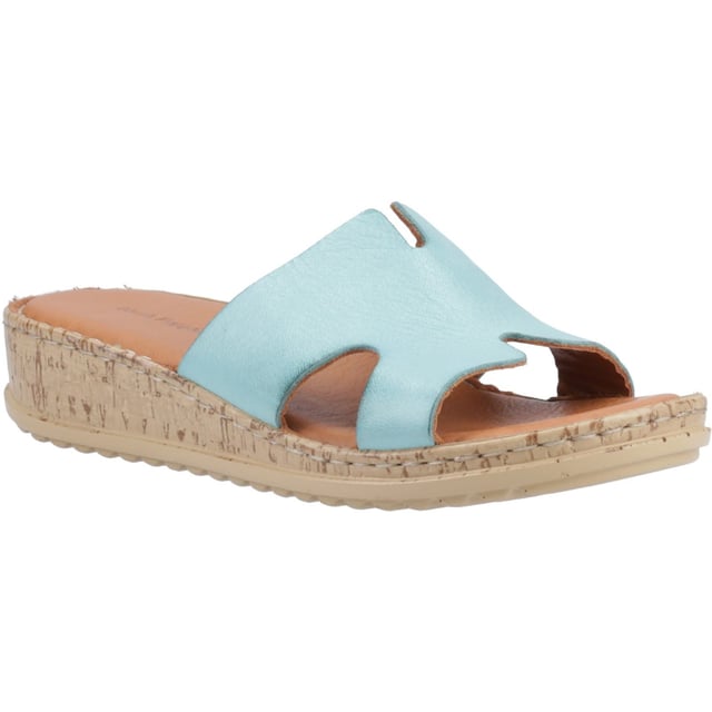 Hush Puppies Eloise Leren Aqua Sandalen voor Dames Een klassieke leren mule met een lichte, comfortabele zool, perfect voor zomerse dagavonturen en avonddiners.