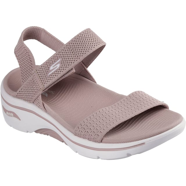 Enjoy supportive casual comfort on warm sunny days with the Skechers GO WALK Arch Fit 2.0 sandal. This knit quarter strap sandal features a textile upper with lightweight ULTRA GO cushioning and an Arch Fit footbed
