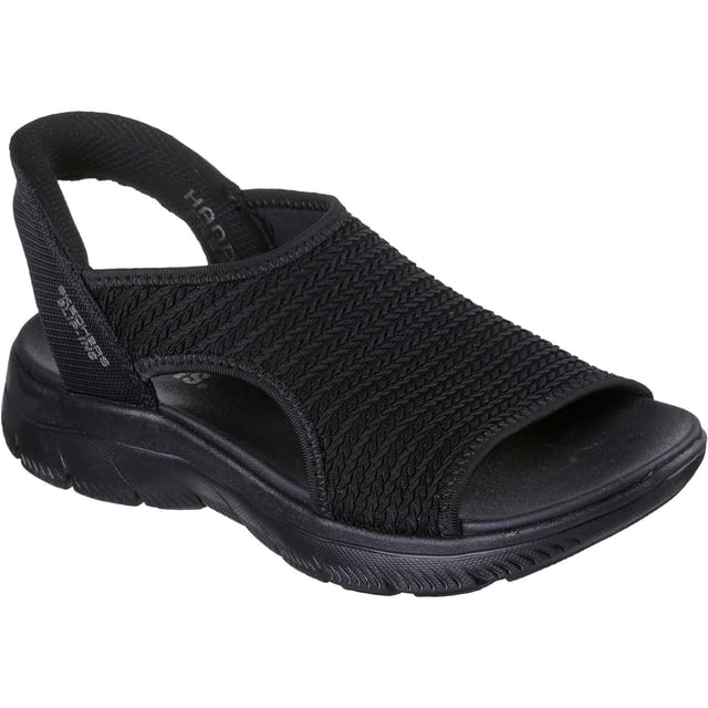Enjoy sunny days in breezy comfort with Skechers Hands Free Slip-ins: Summits - Sweetly Evolved. Designed with our Hands-free Skechers Slip-ins back heel, this slingback sandal features a knitted strap upper with a cushioned Yoga Foam footbed.