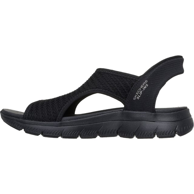 Enjoy sunny days in breezy comfort with Skechers Hands Free Slip-ins: Summits - Sweetly Evolved. Designed with our Hands-free Skechers Slip-ins back heel, this slingback sandal features a knitted strap upper with a cushioned Yoga Foam footbed.