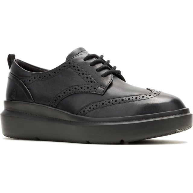 Hush Puppies Joy Leather Women's Black/Black Brogues Shoes Classic styling meets modern tech with the Joy Wingtip Lace, an ergonomic design with The Body Shoe Flex for natural movement, our super springy Mega Bounce outsole and Bounce footbed for comfort, and made with recycled materials