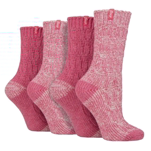 Ladies 4 Pack Wool Boot Socks | Rope Knit Boot Socks for the Outdoors Jeep Ladies 4 Pack Wool Boot Socks: Introducing the Jeep Wool Rope Knit Boot Socks, a perfect blend of comfort and style for your outdoor adventures. This twin pack features two pairs of socks in contrasting colors and knit patterns, made from a cozy and colorful blend of 58% Polyester, 26% Wool, 7% Acrylic, 4% Viscose, 4% Polyamide, and 1% Elastane. Designed with standard toe seams and cuffs, these ankle-length boot socks offer a regular thickness for all-day wear. The heavy gauge and soft wool blend provide natural warmth and breathability, ensuring a snug and pleasant experience. Whether you're out exploring or relaxing by the fire, these durable and machine-washable socks have got you covered. With the iconic Jeep tab detail on the cuffs, these ladies' boot socks not only keep you warm but also add a touch of style to your favorite outdoor attire. Treat yourself to the comfort and quality of Jeep Wool Rope Knit Boot Socks and make them your go-to companions for any outdoor excursion. Extra Product Details: Jeep Wool Rope Knit Boot Socks - Comfort and style for outdoor adventures. Twin pack with contrasting colors and cozy knit patterns. 58% Polyester, 26% Wool, 7% Acrylic, 4% Viscose, 4% Polyamide, 1% Elastane blend. Standard toe seams, cuffs, ankle-length, and regular thickness for all-day wear. Natural warmth and breathability from the soft wool blend. Durable, machine-washable, and long-lasting. Iconic Jeep tab detail adds style to outdoor attire. Your go-to companions for any outdoor excursion.