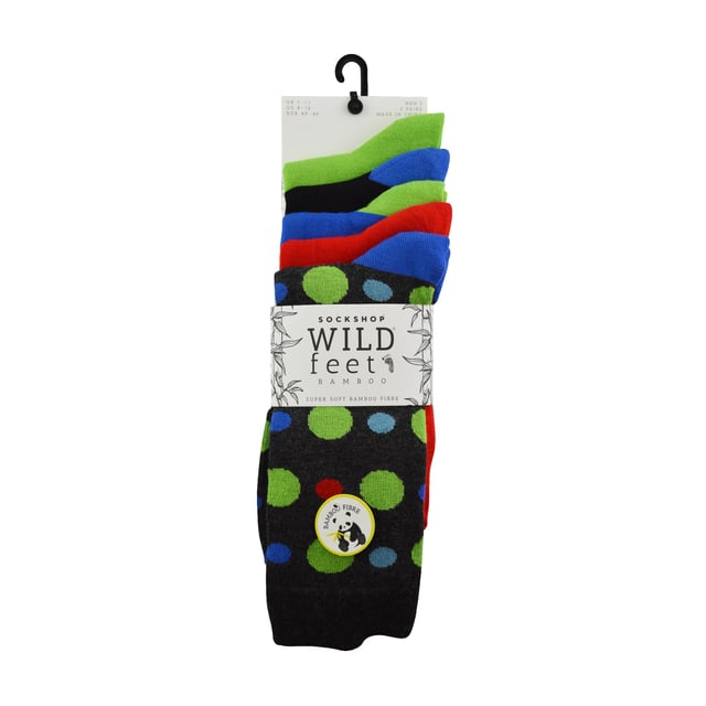 Wild Feet Men’s 5 Pack Bamboo Jacquards Socks: Wild Feet are a great choice if you’re after quality, traditional colours as well as some classic striped patterns for your feet. If you’re looking for a softer dress sock then these are the ideal ones for you!. These socks are made from a rich Viscose from Bamboo material which makes them very breathable, naturally moisture wicking and some of the softest socks you’ll ever wear!. These socks would be ideal for everyday wear or for the working day. They could even make a great gift for someone that you know needs an upgrade on their sock drawer with the amazing comfort that they provide. Wild Feet is a range of socks featuring cool designs, bold colours and quirky catchphrases - from pugs and penguins, to lions and llamas! - Choose from a range of styles for men and ladies, from dress to trainer socks. There are even some sporty styles available!. There are 4 variations to choose from with plain and striped patterns per pack. They come in one size Men’s 7-11 UK, are made from 70% Viscose Bamboo 28% Polyester 2% Elastane and are machine washable. Extra Product Details: Men’s 5 Pack Jacquards Socks Viscose Bamboo Fibre 4 Style Choices Super Soft & Comfy A Great Gift Ideal For Everyday Wear Wild Feet Branded One SIze Men’s 6-11 Machine Washable