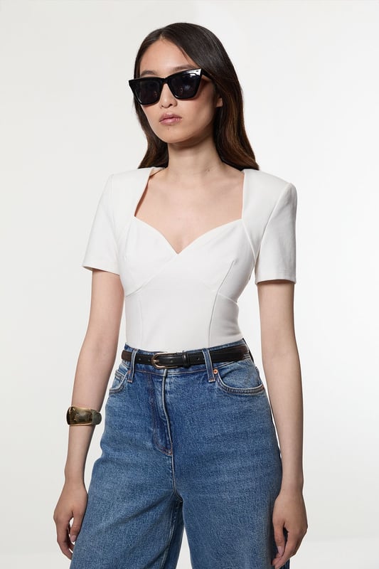 Ponte Short Sleeve Sweetheart Neckline Bodysuit