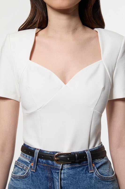 Ponte Short Sleeve Sweetheart Neckline Bodysuit