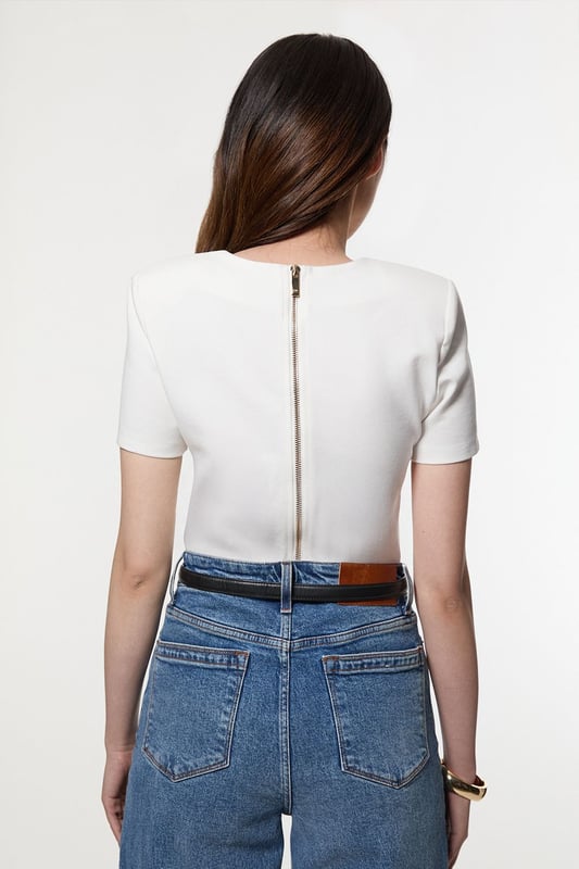 Ponte Short Sleeve Sweetheart Neckline Bodysuit