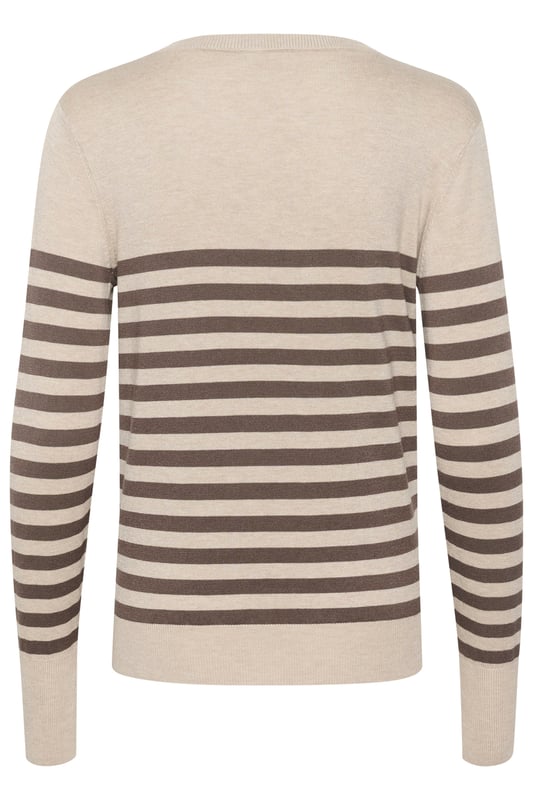 Dieser gestreifte Strickpullover ist eine elegante Wahl für deine Garderobe. Mit einer taillierten Passform und langen Ärmeln verleiht der Pullover einen Hauch von Raffinesse. Perfekt für sowohl den Alltag als auch besondere Anlässe.  Schonwäsche 30°, Nicht bleichen, Nicht im Trockner trocknen, Liegend trocken im Schatten, Kalt bügeln max. 110° C, Trockenreinigung  80% Viskose,20% Nylon