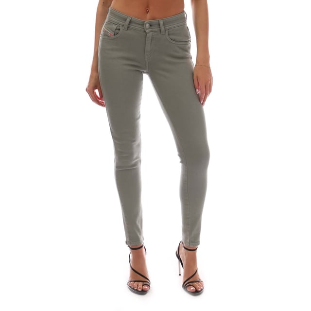 Womens Diesel 2017 Slandy Slim-Fit Jeans in grey.- 5 pockets design.- Zip fly and button fastening.- Branded strip across small pocket.- Brand patch at front brand logo embroidery at back.- Mid waist.- Super skinny-fit.- 94% Cotton  3% Elastomultiester  3% Elastane.- Ref: A0410809F905BF