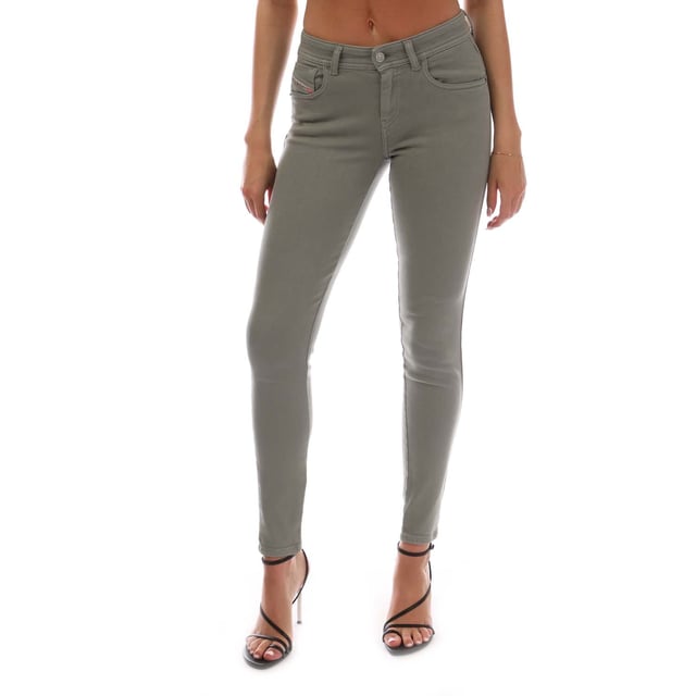 Womens Diesel 2017 Slandy Slim-Fit Jeans in grey.- 5 pockets design.- Zip fly and button fastening.- Branded strip across small pocket.- Brand patch at front brand logo embroidery at back.- Mid waist.- Super skinny-fit.- 94% Cotton  3% Elastomultiester  3% Elastane.- Ref: A0410809F905BF