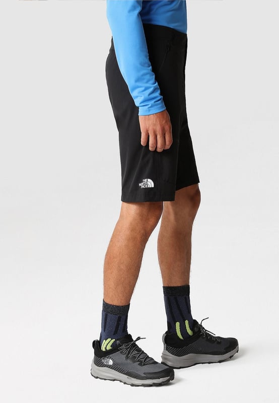 The North Face Men's Speedlight Slim Tapered Shorts are classic softshell all-rounders. - - . Designed for glacier crossing, ridge climbing and other above-the-tree-line alpine activities, they feature a water-repellent treatment to protect you from light showers. - - .  Four-way stretch means you'll be able to move unrestricted when scrambling, and the tough nylon fabric means they can take brushes with rock and other obstacles. - - .  Stash energy bars and other essentials in the leg and side pockets. - - .  Inseam Length: 27 Cm Approx.