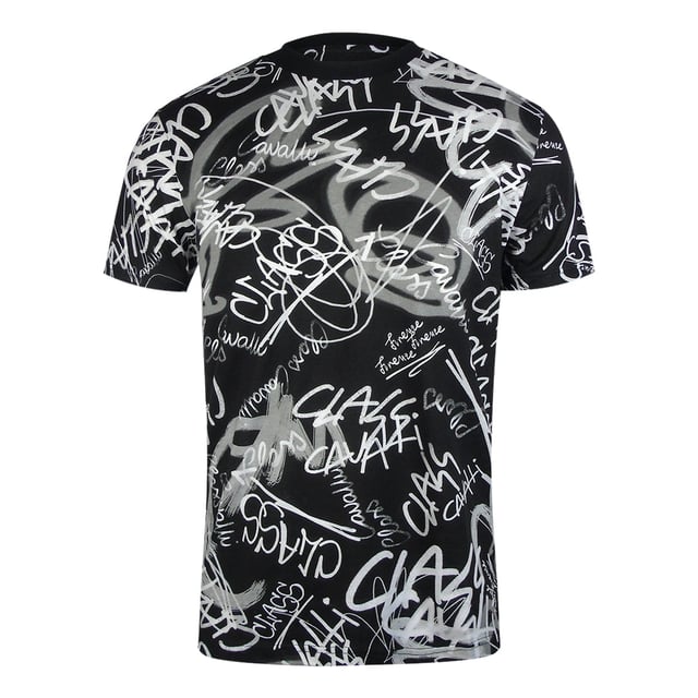 Elevate your casual wardrobe with the Cavalli Class Graffiti Black T-Shirt, a striking blend of bold design and premium comfort. Crafted with meticulous attention to detail, this black and white tee features distinctive graffiti-inspired graphics that make a confident style statement. Its high-quality fabric ensures a soft touch and lasting durability, perfect for everyday wear or standout occasions. Experience the fusion of contemporary art and fashion with this versatile piece that effortlessly complements any outfit, making it a must-have addition to your collection. Mens, Made In Bangladesh, 100% Cotton