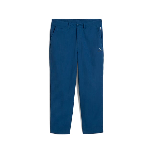 PRODUCT STORY: Celebrate your Cityzen pride with these refined pants. Featuring a sleek PUMA Cat logo, woven jacquard, and practical pockets, this MMQ piece embodies the "Macht's mit QualitÃ¤t" (Made with Quality) spirit. Minimalistic aesthetics and sophisticated details make it perfect for fans who appreciate minimalist design in the colors of the Sky Blues. FEATURES & BENEFITS: Made with at least 50% recycled materials. DETAILS: Relaxed fit; Dobby material; Regular length; Medium rise; Button placket; Back Pocket, Side Pocket, Other Pocket; PUMA branding details.