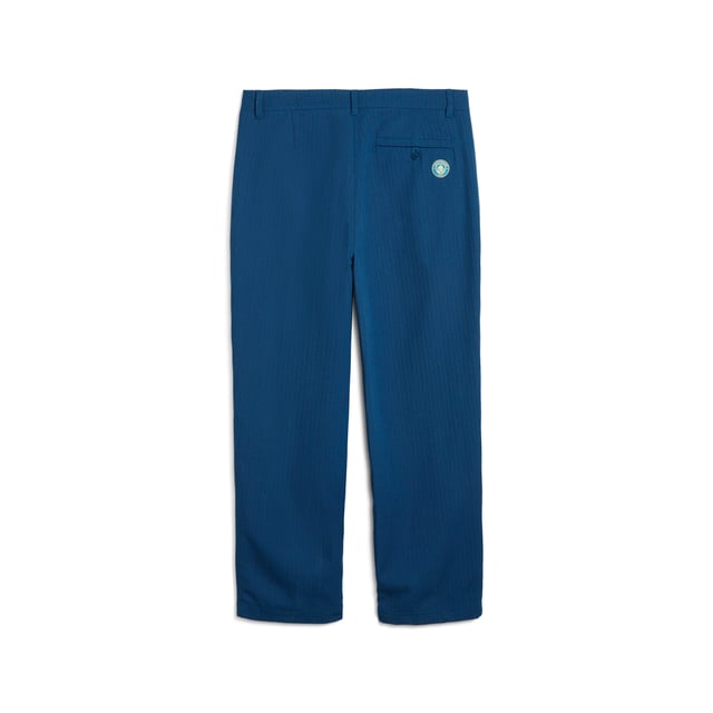 PRODUCT STORY: Celebrate your Cityzen pride with these refined pants. Featuring a sleek PUMA Cat logo, woven jacquard, and practical pockets, this MMQ piece embodies the "Macht's mit QualitÃ¤t" (Made with Quality) spirit. Minimalistic aesthetics and sophisticated details make it perfect for fans who appreciate minimalist design in the colors of the Sky Blues. FEATURES & BENEFITS: Made with at least 50% recycled materials. DETAILS: Relaxed fit; Dobby material; Regular length; Medium rise; Button placket; Back Pocket, Side Pocket, Other Pocket; PUMA branding details.