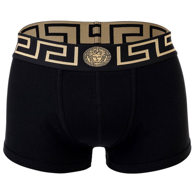 Zwei elegante Herrenboxershorts der Marke VERSACE. Hochwertige Unterhosen mit Greca-Muster und Medusa-Motiv am elastischen Bund. Sehr hohe Qualität.