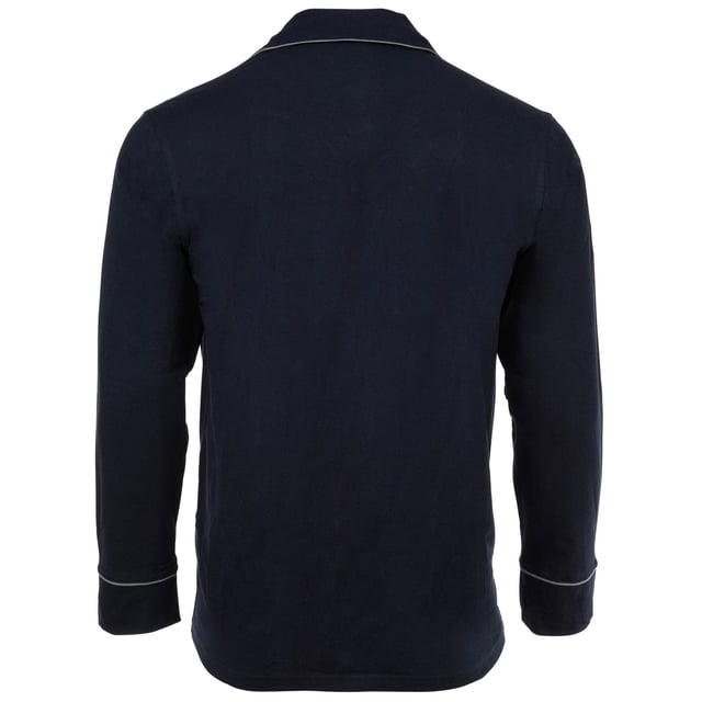 Langer, einfarbiger Pyjama für Herren von der Marke HOM. Oberteil im Hemdenstil und lange Hose mit Kordelzug. Angenehmes Tragegefühl dank reiner Baumwolle.