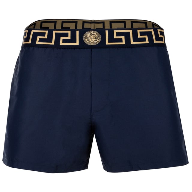 Stylische Badeboxer von der Marke VERSACE. Mit integriertem Mesh-Slip und elastischem Logo-Bund mit Greca-Muster. Bequeme, schnell trocknende Webware.