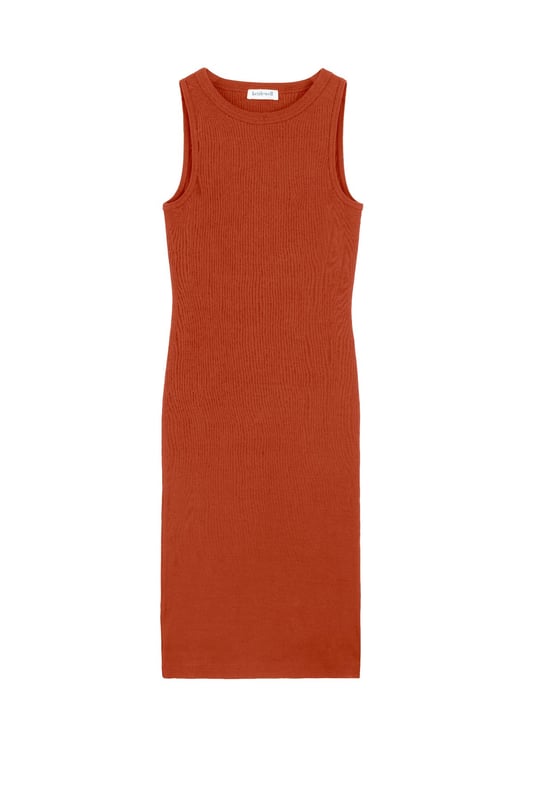 Romily Dress In a sleeveless design with a semi-boat neck, this style masters effortless elegance for everyday outings and special occasions. The ribbed Cotton stretch fabric ensures a flattering fit and polished, put-together look. The rib is more distinctive than our usual ribbed fabric styles, adding structure and texture.