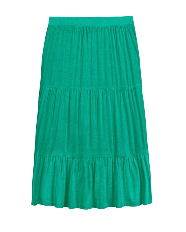 A mid length skirt with gathered tiers to add depth, dimension, and more than a little swish-factor!