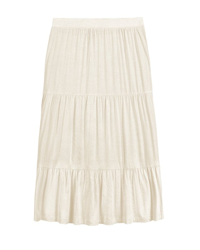 A mid length skirt with gathered tiers to add depth, dimension, and more than a little swish-factor!