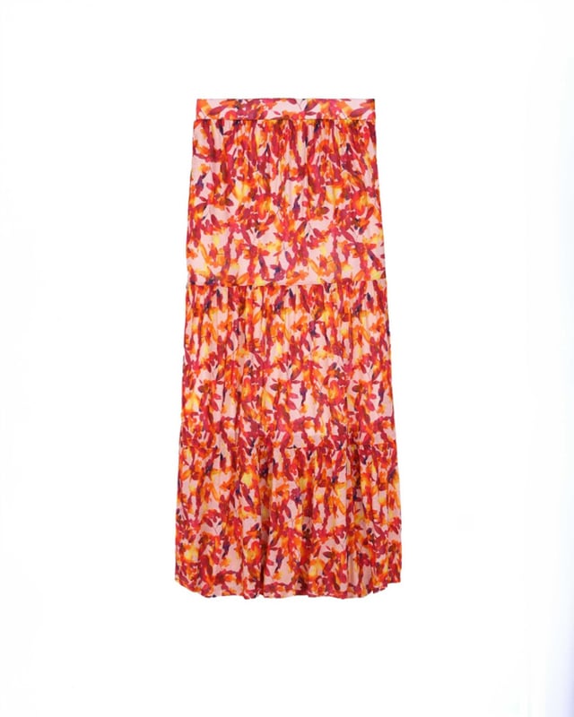 Soft draping tiered maxi skirt in our best selling Vivienne print. Tiers and gathering detail adds a feminine feel.
