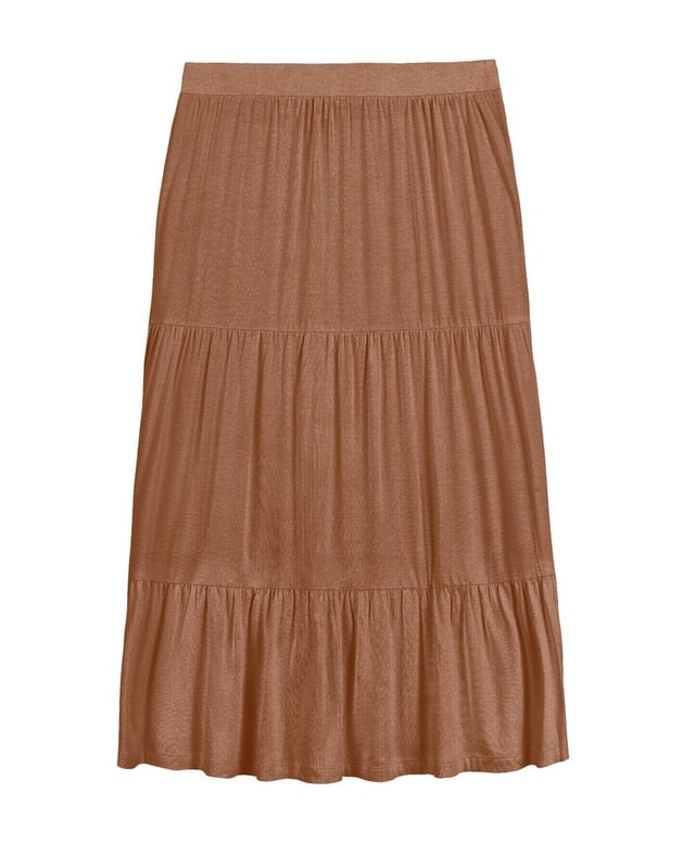 A mid length skirt with gathered tiers to add depth, dimension, and more than a little swish-factor!