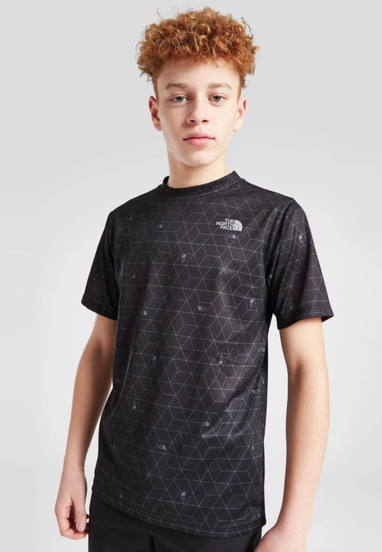 The North Face Geometric Reaxion T-Shirt Junior in TNF Black Upgrade your 'fits with this junior' Reaxion T-Shirt by The North Face. - - . This regular-fit tee is made with a lightweight and breathable poly fabric for easy wear. - -. It features sweat-wicking FlashDry tech for a cool feel, and a crew neckline with short sleeves for a classic cut. - - . Finished up with TNF branding to the chest and reverse shoulder. - -. Machine washable. Size Small Chest pit to pit 38 cms, length 54 cms. - -. Size Medium Chest pit to pit 40 cms, length 55 cms. - -. Size Large Chest pit to pit 42 cms, length 58 cms. - -. Size X-Large Chest pit to pit 46 cms, length 64 cms. - -. Size 2XLChest pit to pit 50 cms, length 71 cms. - -.