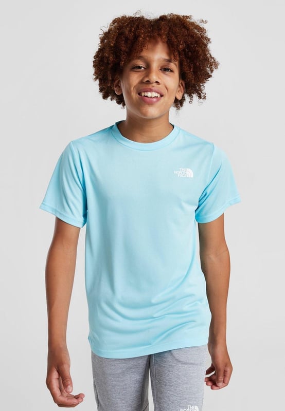 The North Face Reaxion T-Shirt Junior Boys in Atomizer Blue Upgrade your 'fits with this junior' Reaxion T-Shirt by The North Face. - - . This regular-fit tee is made with a lightweight and breathable poly fabric for easy wear. - -. It features sweat-wicking FlashDry tech for a cool feel, and a crew neckline with short sleeves for a classic cut. - - . Finished up with TNF branding to the chest and reverse shoulder. - -. Machine washable. Size Small Chest pit to pit 38 cms, length 54 cms. - -. Size Medium Chest pit to pit 40 cms, length 55 cms. - -. Size Large Chest pit to pit 42 cms, length 58 cms. - -. Size X-Large Chest pit to pit 46 cms, length 64 cms. - -. Size 2XLChest pit to pit 50 cms, length 71 cms. - -.