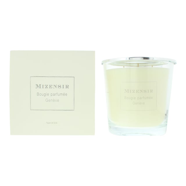 Mizensir Figuier De Sicile Scented Candle 1500g Mizensir Figuier De Sicile Scented Candle is an instinctual impulse of the beautiful fig tree. The freshness of the leaves and the soft milky scents of its sap along with the woody aroma of its bark make this a true tribute to the tree and the Mediterranean sunshine. This Fruity candle starts with the scents of lavender, Lemon and Petitgrain and a heart full of Exotic Verbena and Fig Leaf. It settles to leave base notes of Musky Wood Accord.