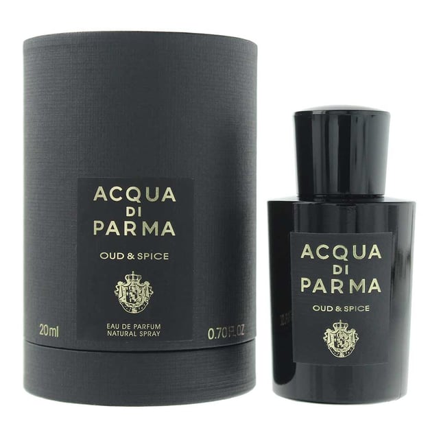 Acqua Di Parma Oud And Spice Eau de Parfum 20ml Spray for Him Oud and Spice by Acqua di Parma is a Woody Spicy fragrance for men. Launched in 2021, this fragrance is perfect for the colder seasons and ideal for evening wear. It offers a rich and captivating blend of aromatic spices, deep woods, and subtle fruity accents, creating an irresistible and sophisticated scent.
The fragrance opens with a vibrant burst of rose, raspberry, and bergamot, delivering a fresh yet bold introduction. The heart reveals a warm and spicy accord of cloves, pink pepper, and cinnamon, adding intensity and complexity. The base unfolds into a luxurious blend of agarwood (oud), labdanum, and patchouli, leaving a smoky, resinous, and long-lasting trail.
Ideal for those who appreciate deep, woody, and spicy fragrances, Oud and Spice is a mesmerizing scent that exudes confidence and refinement, housed in a classic sleek bottle that embodies its elegant nature.
Top Notes: Rose, Raspberry, Bergamot.
Middle Notes: Cloves, Pink Pepper, Cinnamon.
Base Notes: Agarwood (Oud), Labdanum, Patchouli.
How to Apply:
Apply it to your body's warmest points, such as the crease of your elbows and wrists, to intensify the longevity of the fragrance.
Avoid rubbing after application, as this will reduce the longevity of the fragrance. For wrist application, apply the fragrance after hand washing.