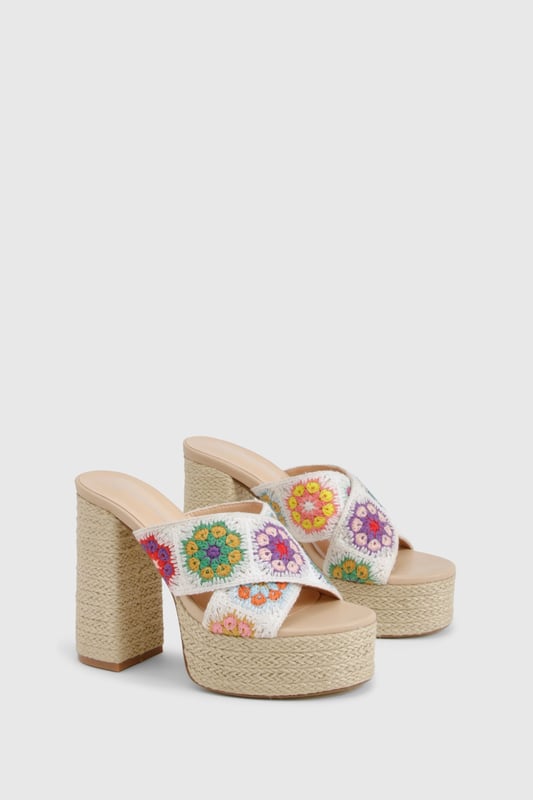 Crochet Crossover Cork Heeled Mules We'll make sure your shoes keep you one stylish step ahead of the crowdWhether you're keeping it simple in sliders, living the high life in heels or joining the fash pack in flatforms, you'll be heading to shoe heaven with our fashion-forward footwear collection. Boots are your day-to-night bestfriend, giving a floral dress that tough twist - add a biker jacket for even more attitude. Find your summer feet in jelly sandals and enjoy balmy nights in block heels.