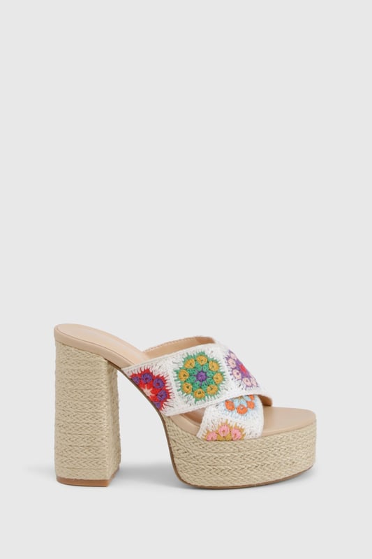 Crochet Crossover Cork Heeled Mules We'll make sure your shoes keep you one stylish step ahead of the crowdWhether you're keeping it simple in sliders, living the high life in heels or joining the fash pack in flatforms, you'll be heading to shoe heaven with our fashion-forward footwear collection. Boots are your day-to-night bestfriend, giving a floral dress that tough twist - add a biker jacket for even more attitude. Find your summer feet in jelly sandals and enjoy balmy nights in block heels.