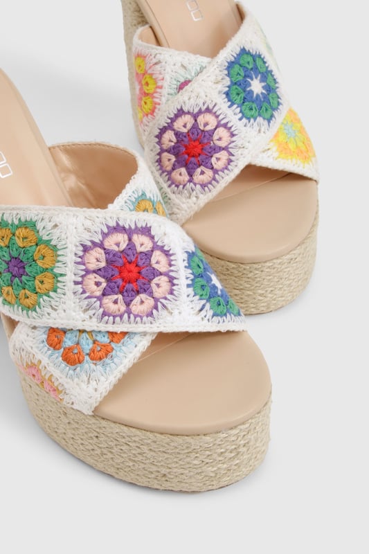 Crochet Crossover Cork Heeled Mules We'll make sure your shoes keep you one stylish step ahead of the crowdWhether you're keeping it simple in sliders, living the high life in heels or joining the fash pack in flatforms, you'll be heading to shoe heaven with our fashion-forward footwear collection. Boots are your day-to-night bestfriend, giving a floral dress that tough twist - add a biker jacket for even more attitude. Find your summer feet in jelly sandals and enjoy balmy nights in block heels.